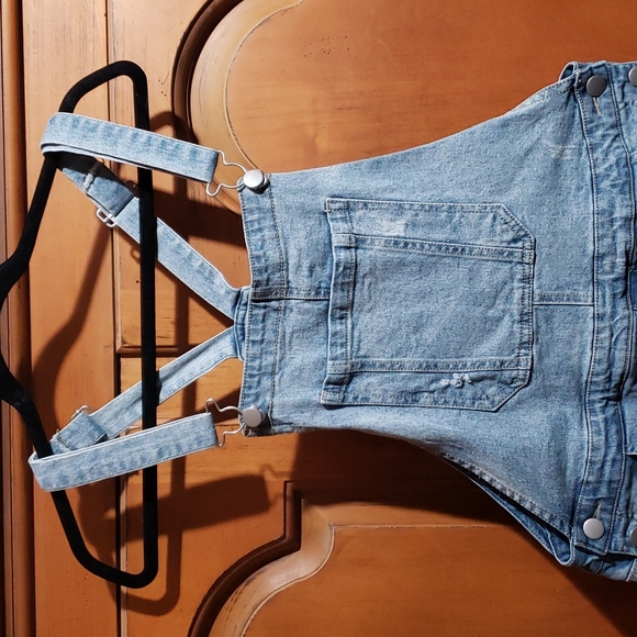 Denim blue distress ripped women overall shorts - Picture 2 of 7
